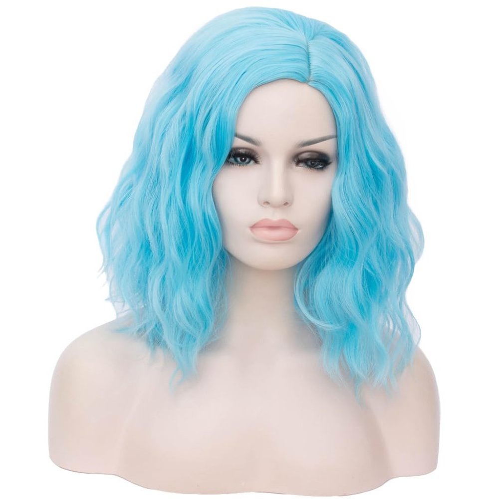 Beron 14" Women Halloween Light Blue Short Curly Bob Wavy Daily Party Wig